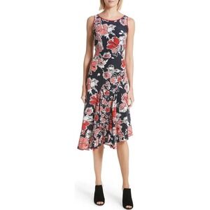 Jason Wu Navy Hibiscus Handkerchief Hem 100% Silk Midi Kentucky Derby Dress 10